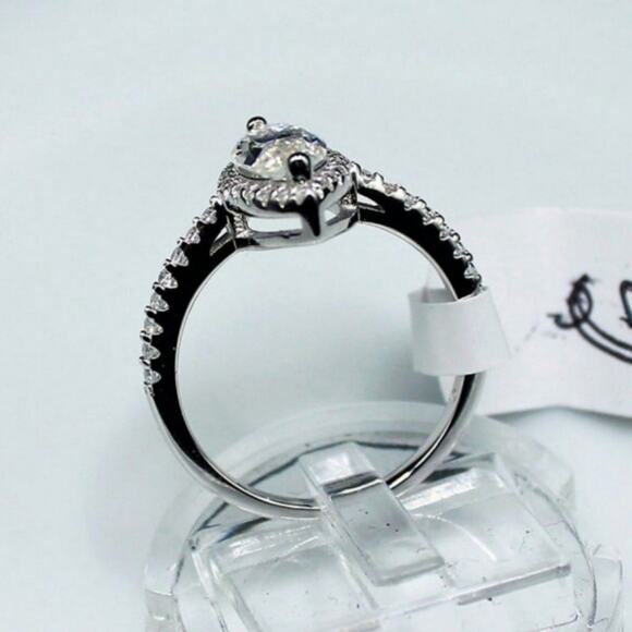 Moissanite Engagement Ring Marquise Cut Halo Pave CZ Sterling Silver 7 NWT - Picture 4 of 13